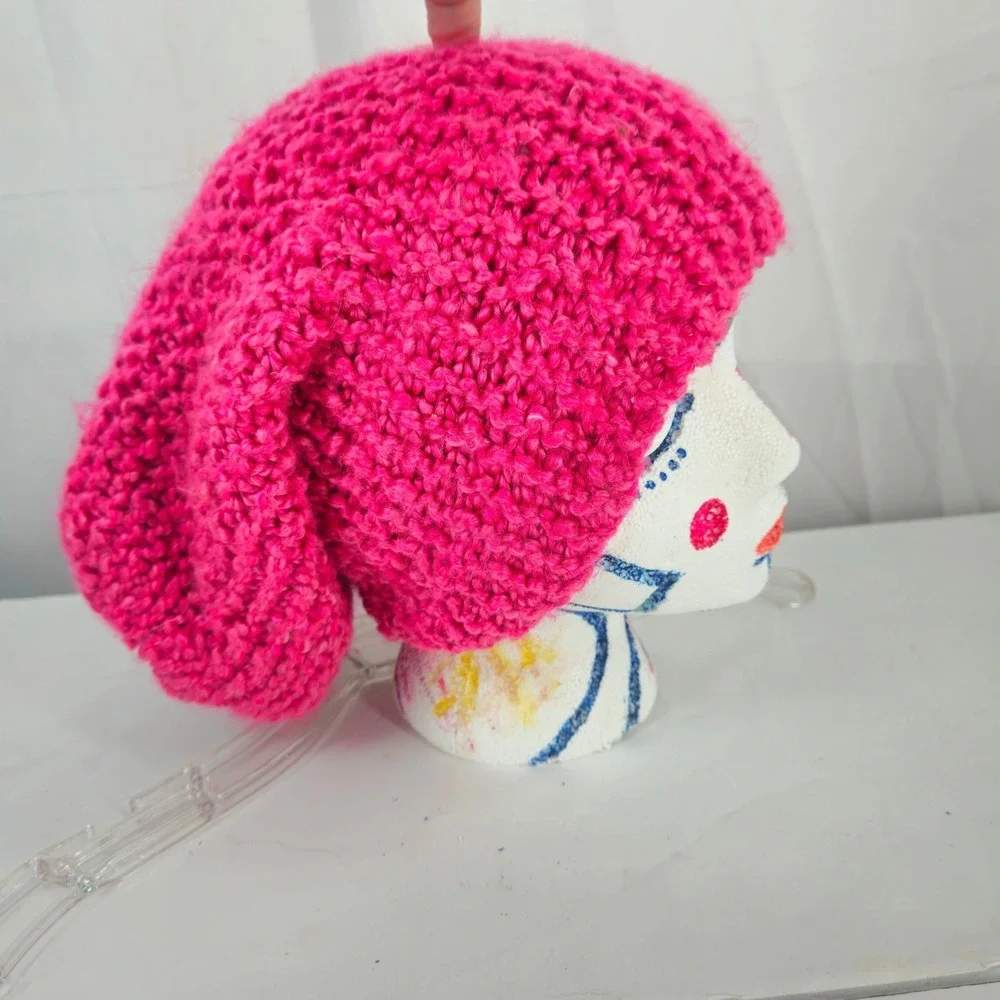 Handmade Soft Chunky Knit Slouchy Beanie Hat Bright Pink Unisex ‎ Crochet